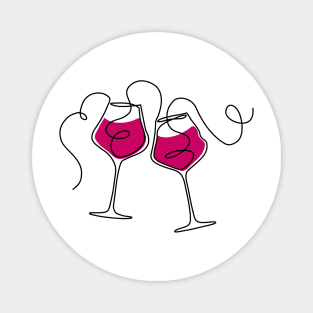 Continuous line art wine glasses Magnet